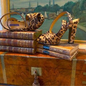 Ralph Lauren Collection Leopard Print Kelsey Pony Hair Calf Platform Sandal